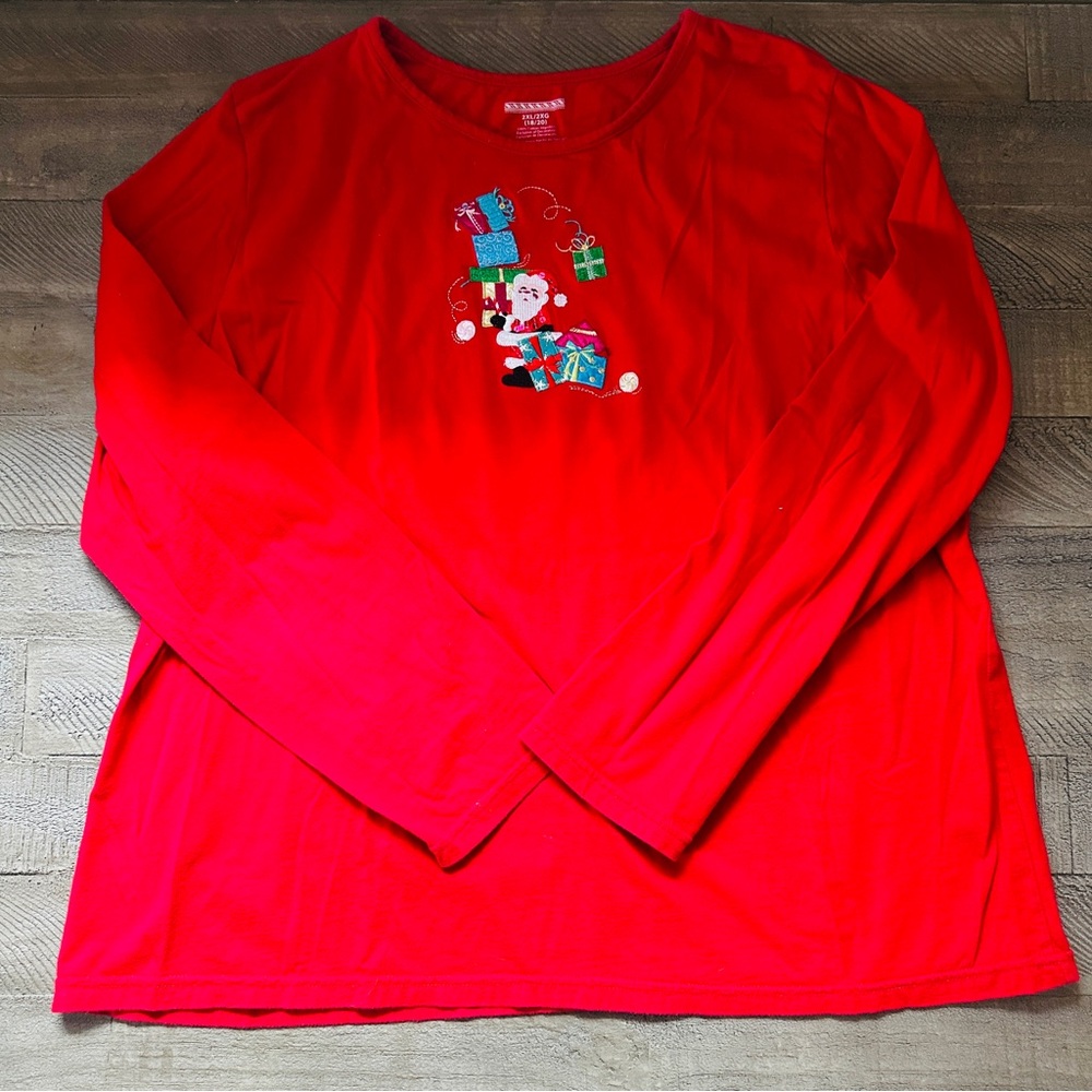 Vintage Santa Presents Gifts Red Longsleeved Women’s Shirt 2XL